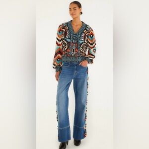 Farm Rio Colorful Stripes Crochet Denim
Pants Size 28